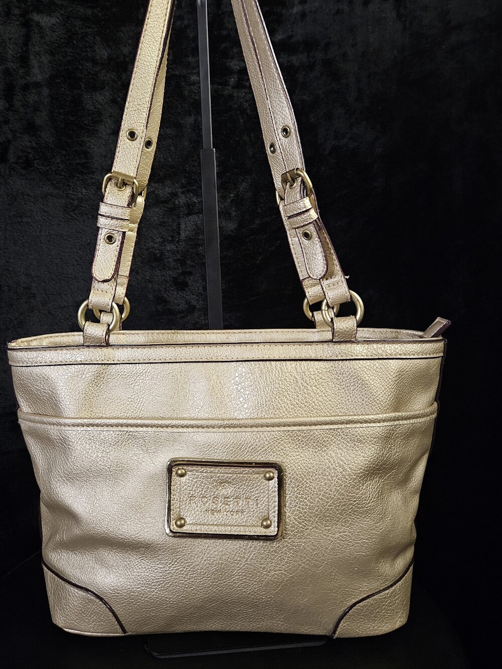 Rosetti New York Metallic Gold Shoulder Tote Bag with Adjustable Straps